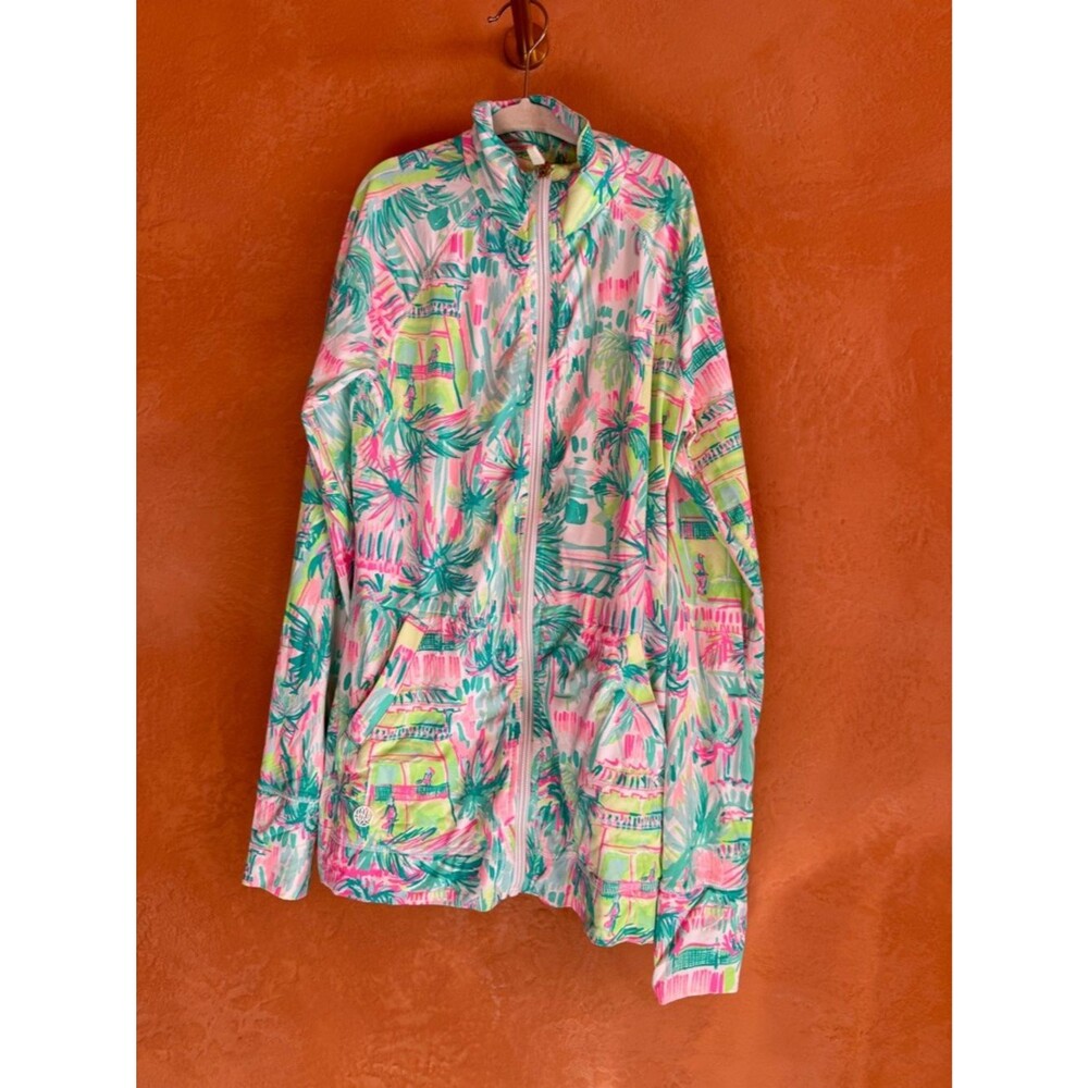 Lilly Pulitzer Luxletic Palm Print Zip Up Jacket XXS Tropical Activewear